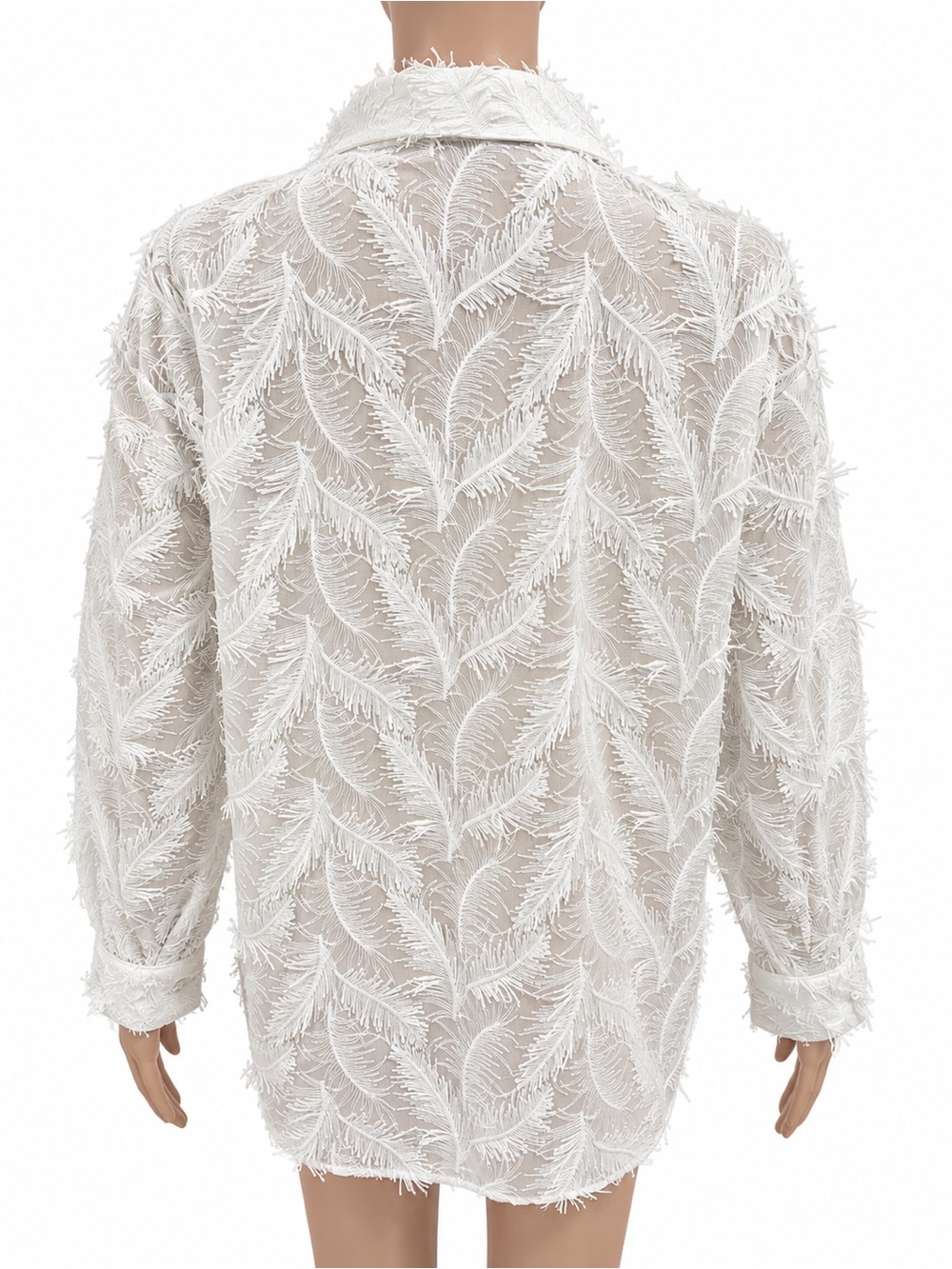 Zara White Fringed Textured Button-Up Shirt  NWOT - Picture 5 of 7